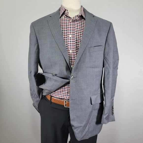 JOS A BANK Men's Sport Coat‎ Blazer Two Button Gray Blue Wool Size 44R